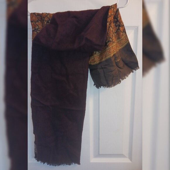 Vintage Christian Dior Paisley Italian Silk And Wool Two Sided Scarf Brown Gold - Picture 2 of 6